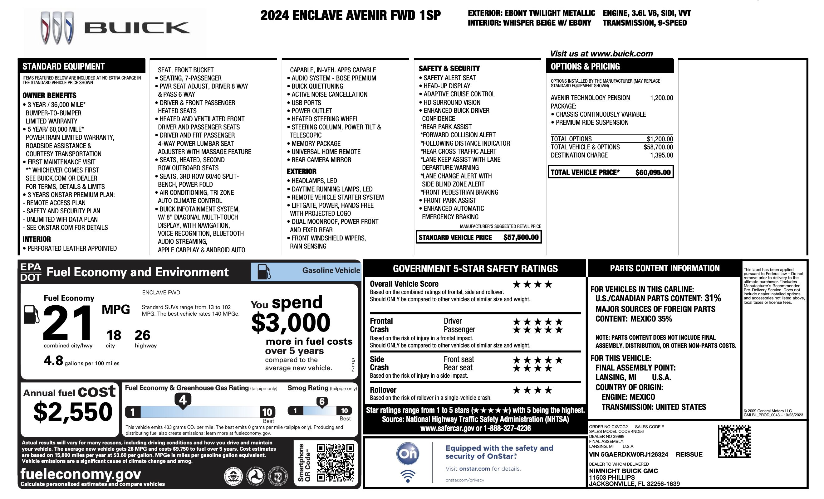 Used 2024 Buick Enclave Avenir w/ Avenir Technology Package FWD image 4
