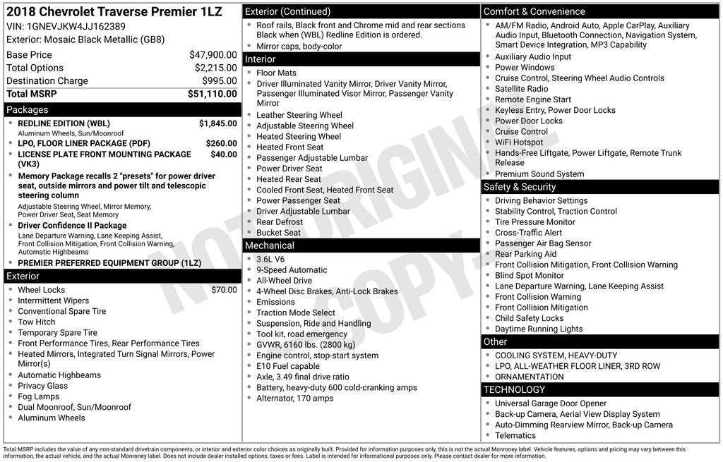 Used 2018 Chevrolet Traverse Premier w/ Redline Edition image 32