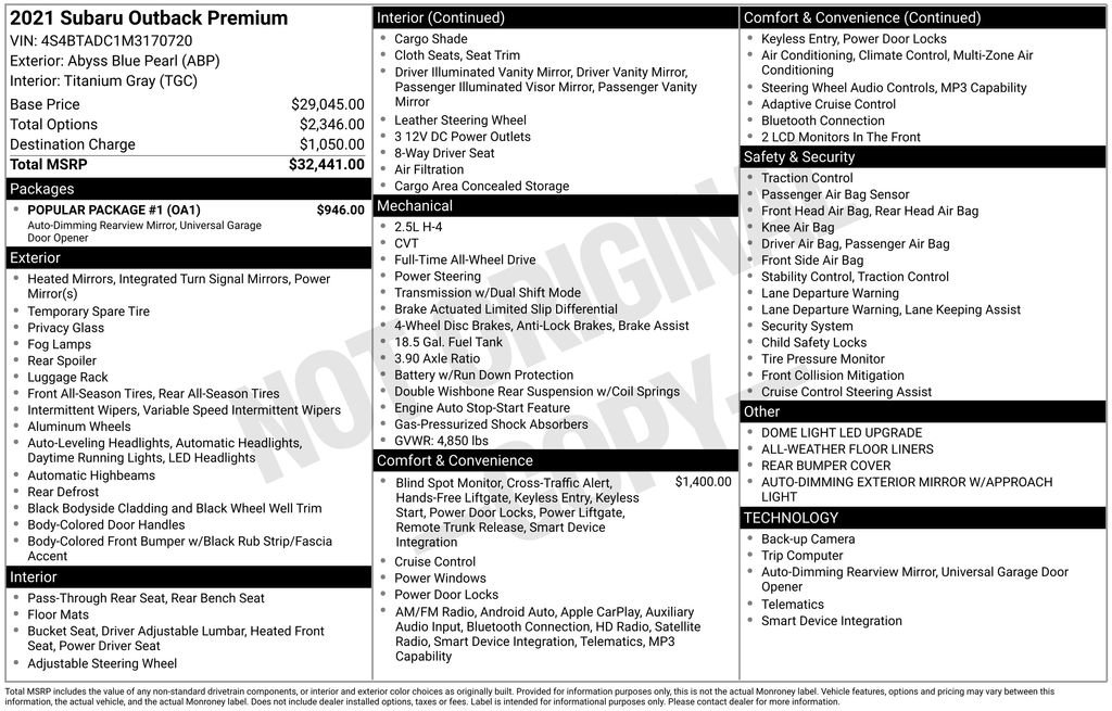 Used 2021 Subaru Outback Premium w/ Popular Package #1 image 7