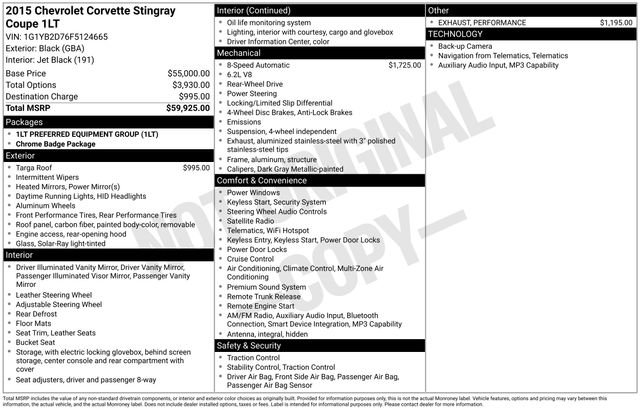 Used 2015 Chevrolet Corvette Stingray Coupe image 1