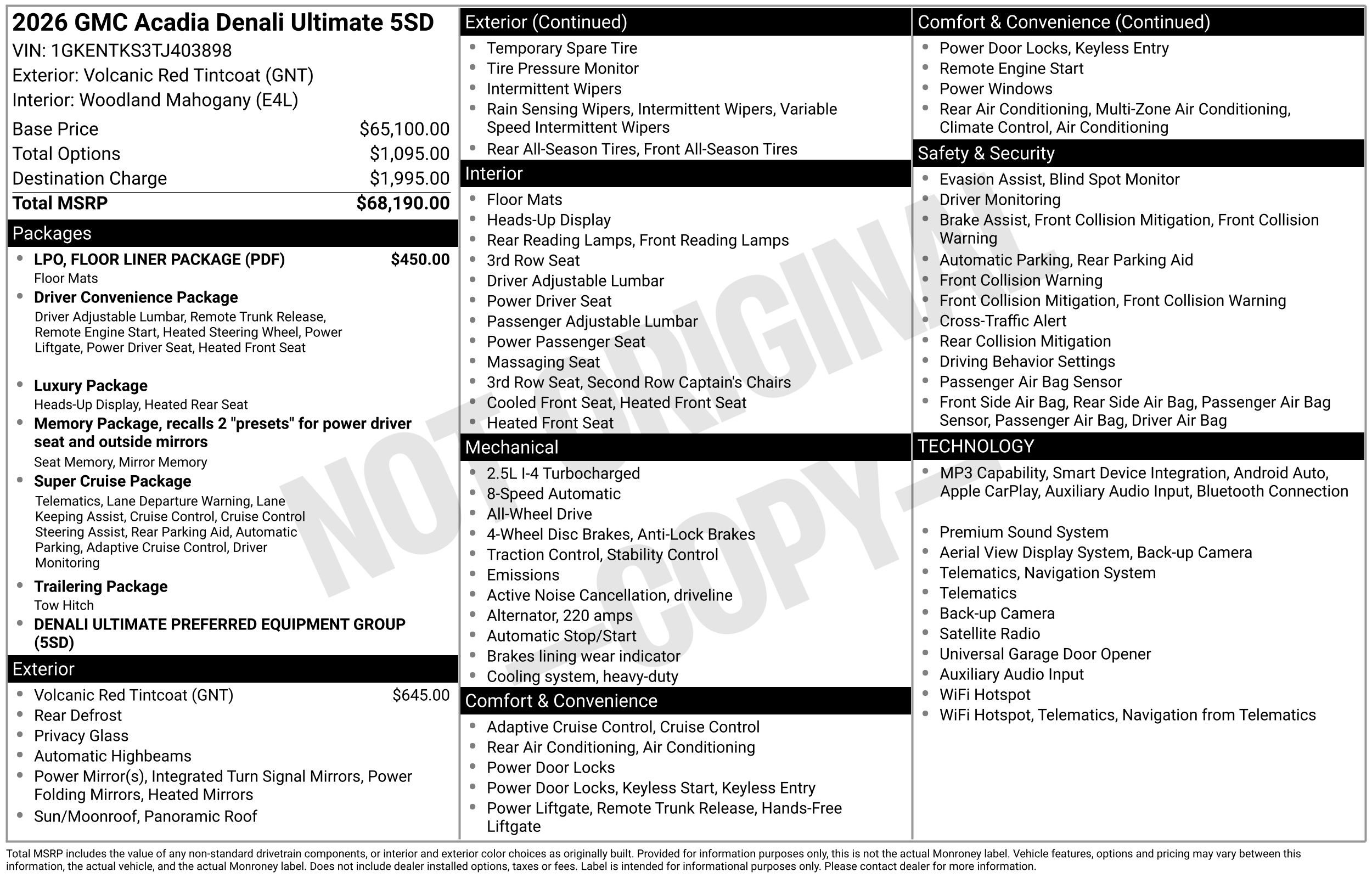 New 2026 GMC Acadia Denali Ultimate w/ LPO, Floor Liner Package AWD/4WD image 50