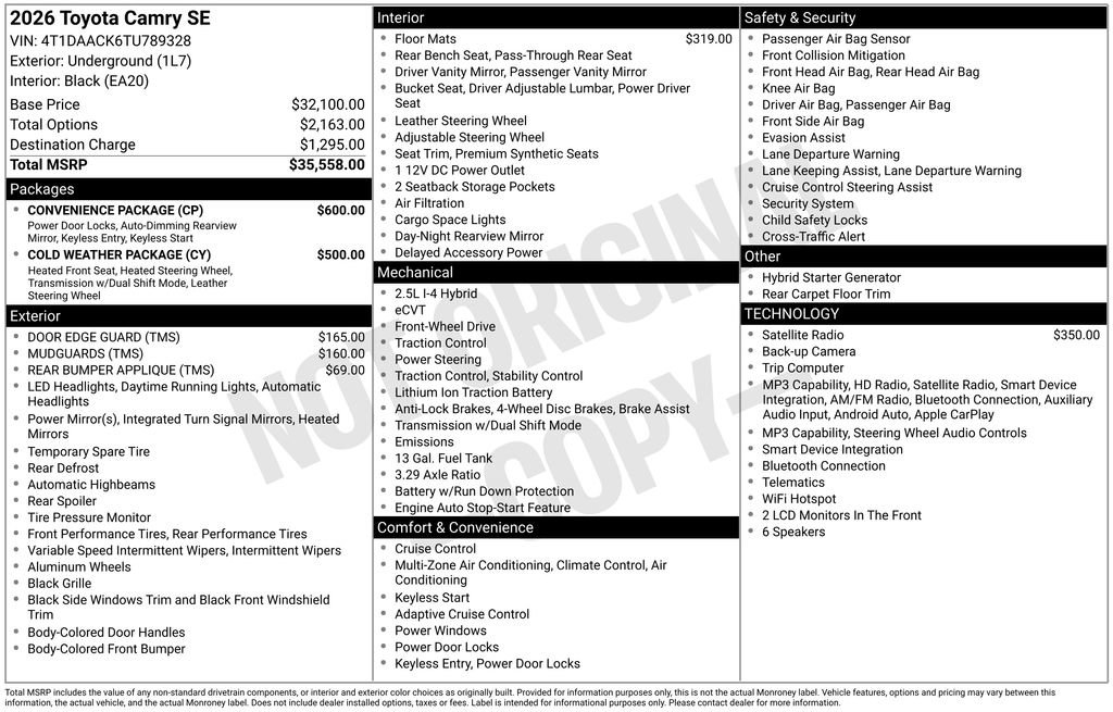 New 2026 Toyota Camry SE w/ Convenience Package FWD image 6
