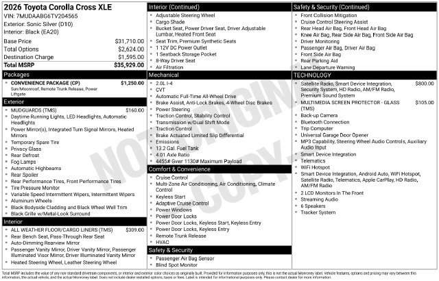 New 2026 Toyota Corolla Cross XLE w/ Convenience Package AWD/4WD image 33