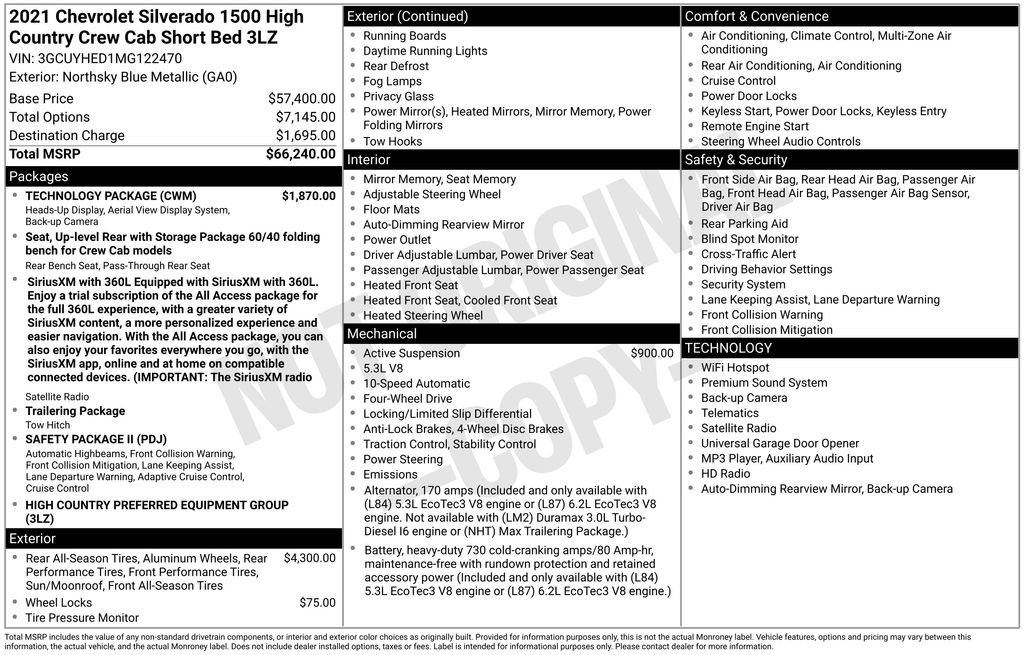 Used 2021 Chevrolet Silverado 1500 High Country w/ Technology Package AWD/4WD image 4