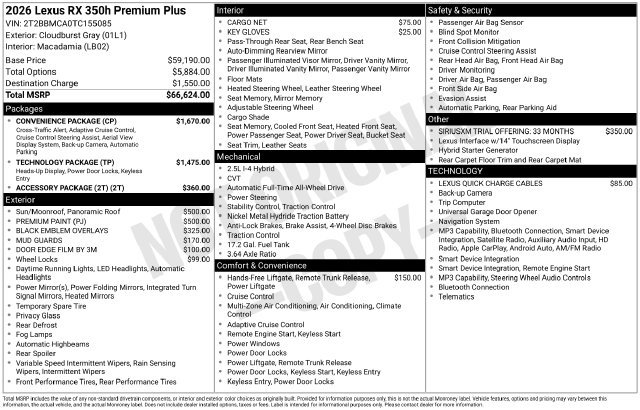 New 2026 Lexus RX 350 w/ Convenience Package AWD/4WD image 35