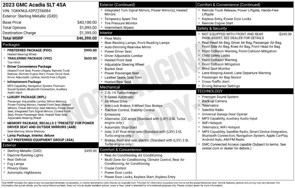 Used 2023 GMC Acadia SLT w/ Preferred Package AWD/4WD image 6