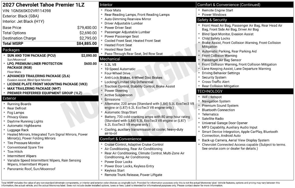 New 2027 Chevrolet Tahoe Premier w/ Sun And Tow Package AWD/4WD image 32