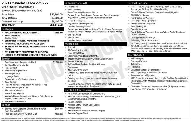 Used 2021 Chevrolet Tahoe Z71 w/ Max Trailering Package AWD/4WD image 53