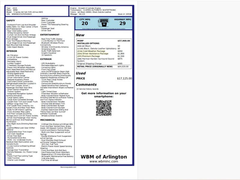 Used 2015 BMW 535i xDrive 535i xDrive Sedan AWD w/ Drive image 2