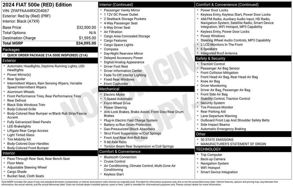 New 2024 FIAT 500 e (RED) image 2