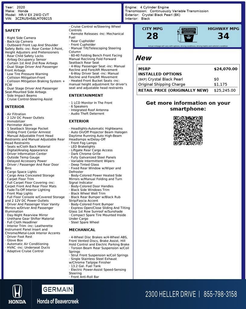 Certified 2020 Honda HR-V EX image 33