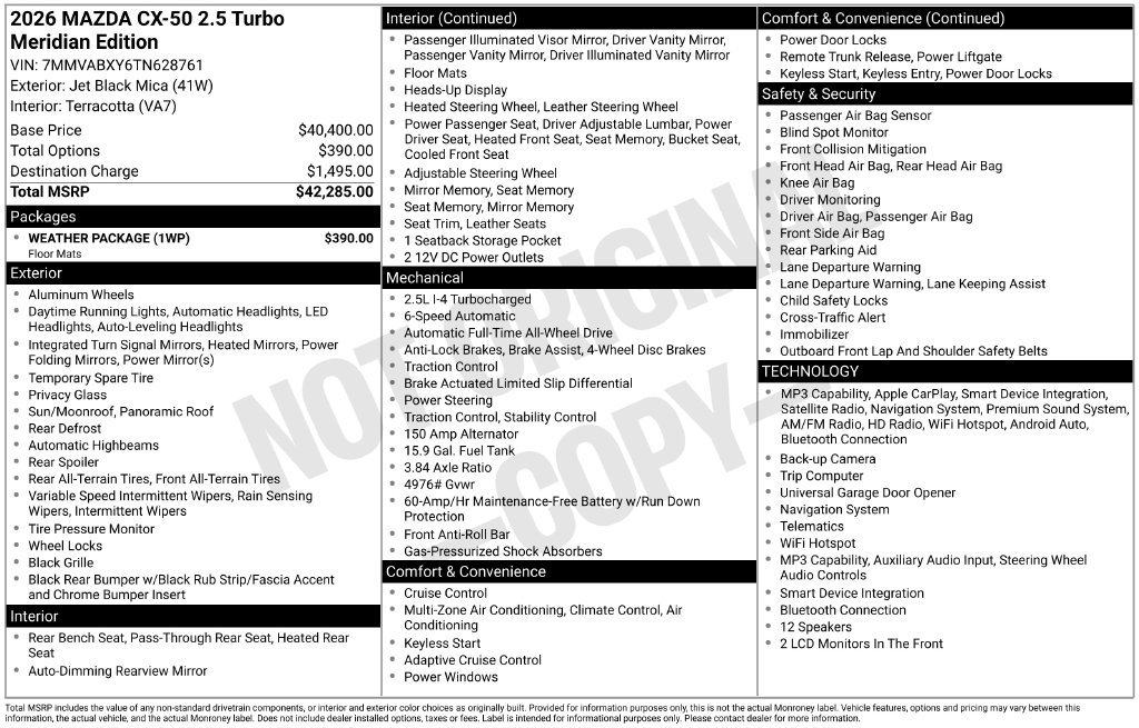 New 2026 MAZDA CX-50 Meridian Edition w/ Weather Package AWD/4WD image 2