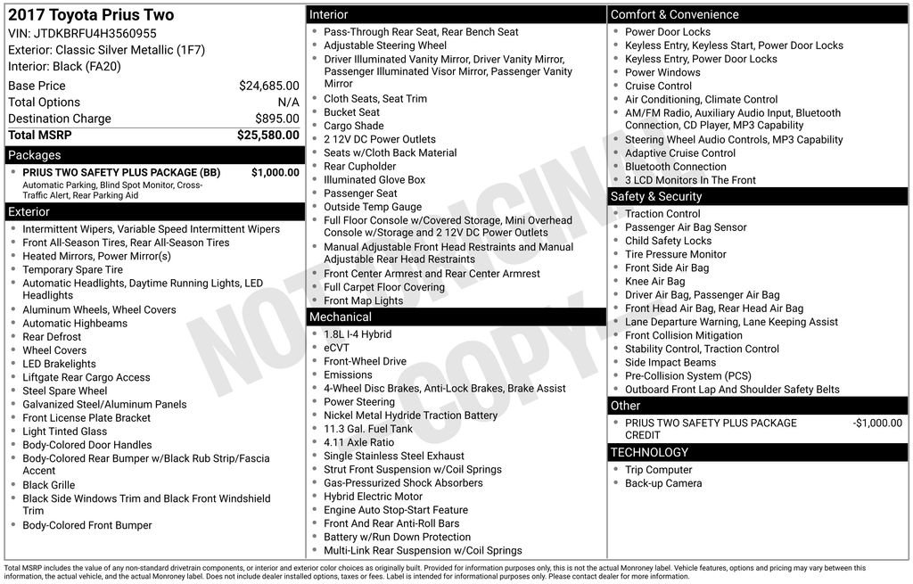 Used 2017 Toyota Prius Two w/ Prius Two Safety Plus Package FWD image 20