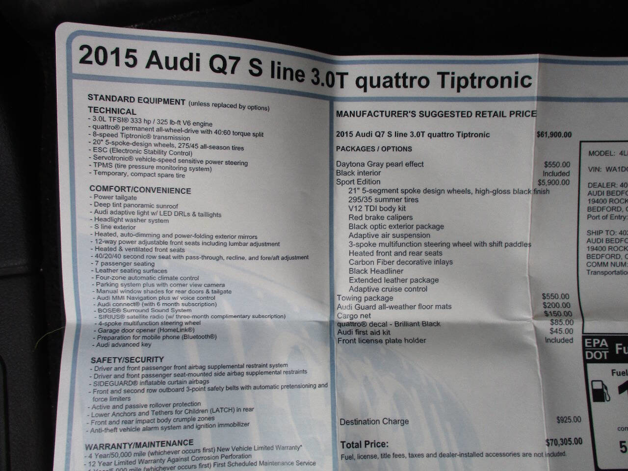 Used 2015 Audi Q7 3.0T S line Prestige w/ Sport Edition AWD/4WD image 34
