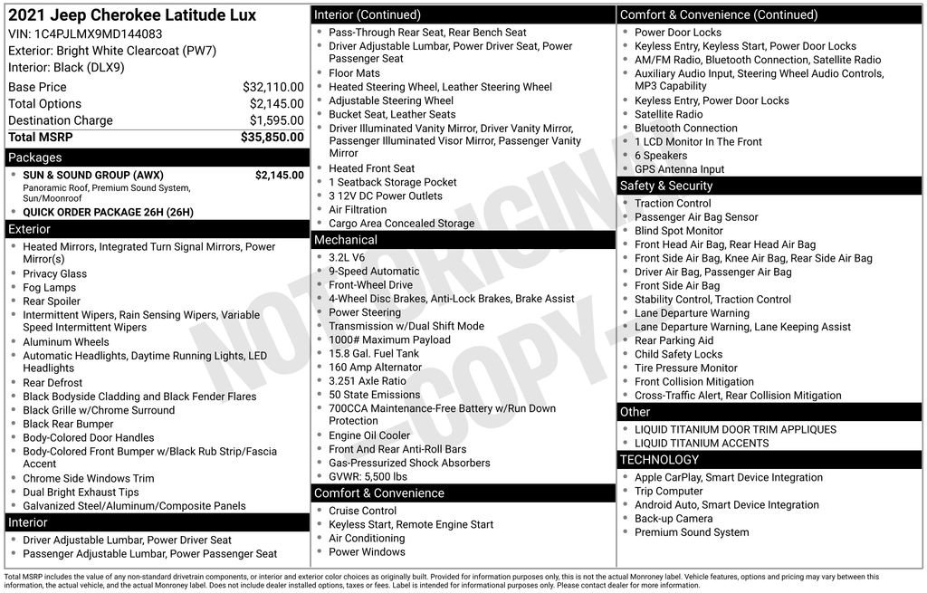 Used 2021 Jeep Cherokee Latitude Lux w/ Sun & Sound Group FWD image 10