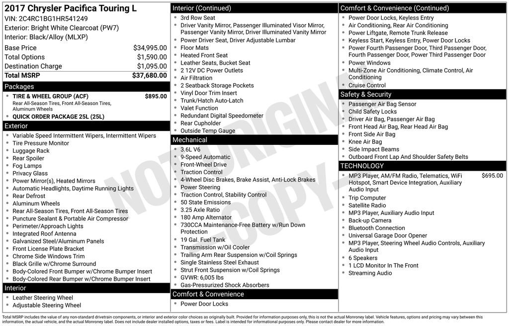 Used 2017 Chrysler Pacifica Touring-L w/ Tire & Wheel Group FWD image 2