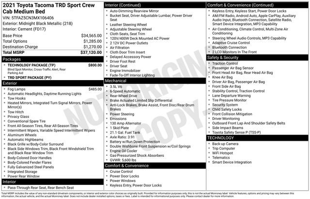 Used 2021 Toyota Tacoma TRD Sport w/ Technology Package RWD image 39