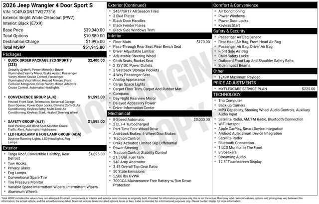 New 2026 Jeep Wrangler Sport S AWD/4WD image 34