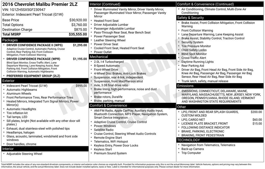 Used 2016 Chevrolet Malibu Premier w/ Driver Confidence Package II image 2