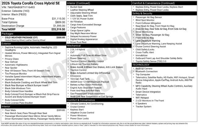 Certified 2026 Toyota Corolla Cross AWD Hybrid w/ Cold Weather Package image 20