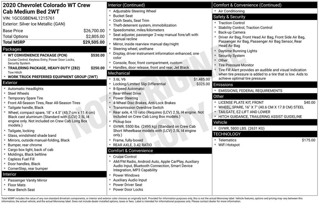 Used 2020 Chevrolet Colorado W/T w/ WT Convenience Package image 2