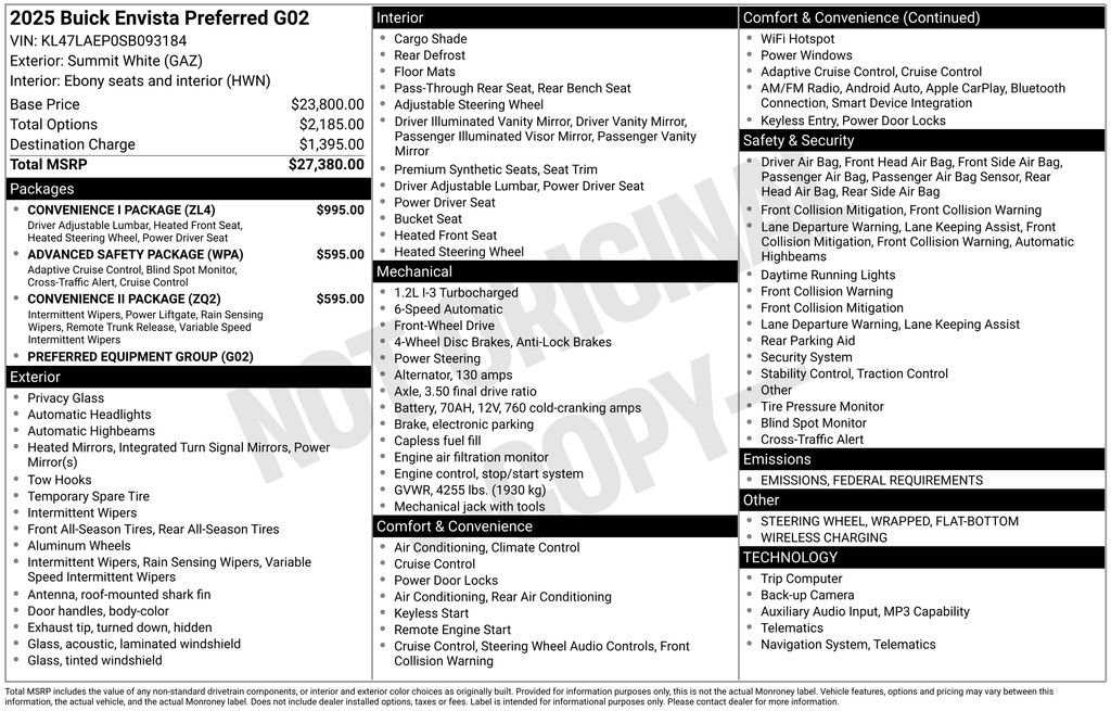 New 2025 Buick Envista Preferred w/ Convenience I Package image 35