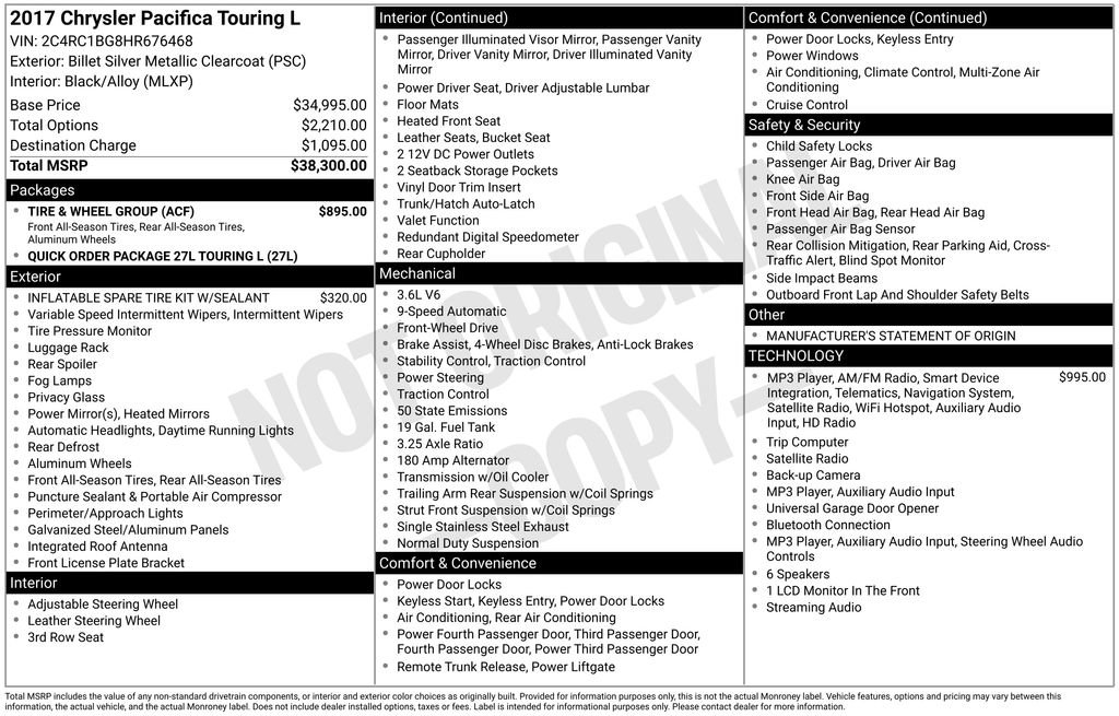 Used 2017 Chrysler Pacifica Touring-L w/ Tire & Wheel Group FWD image 10