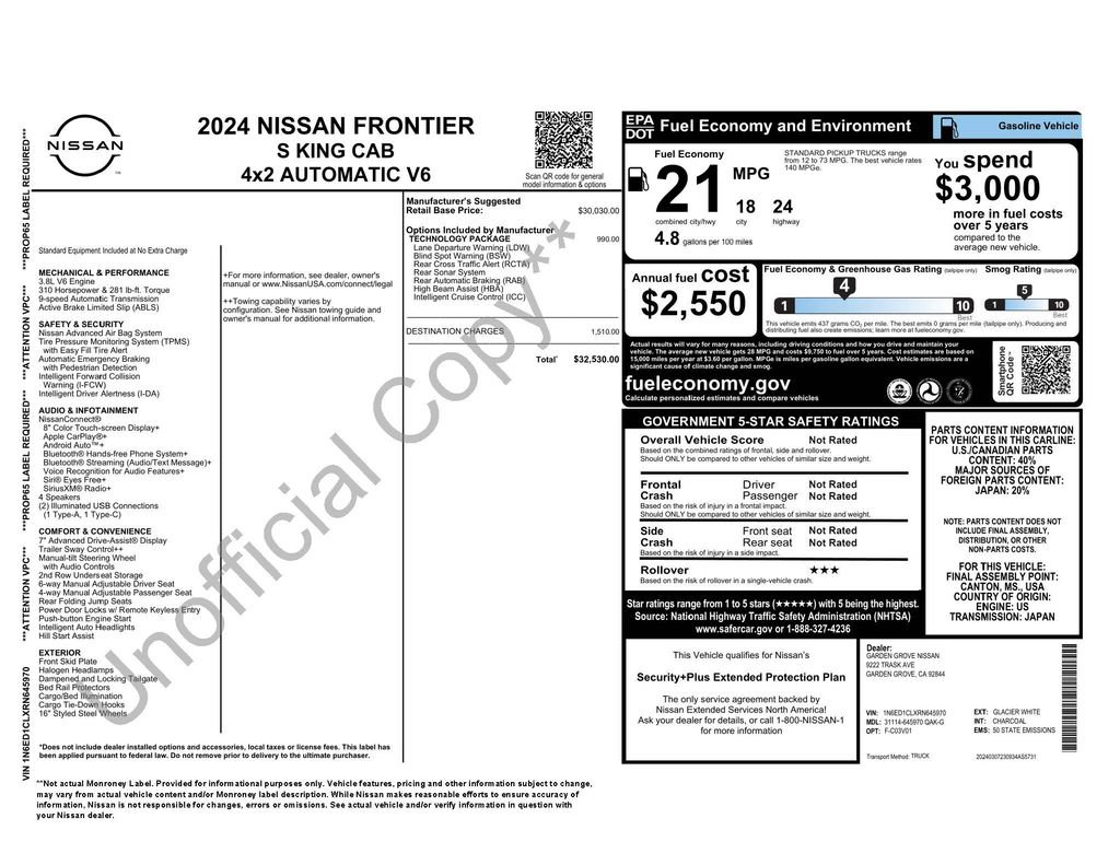 Used 2024 Nissan Frontier S w/ Technology Package image 4
