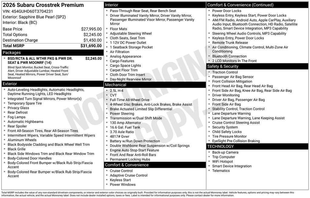 New 2026 Subaru Crosstrek 2.0i Premium AWD/4WD image 40