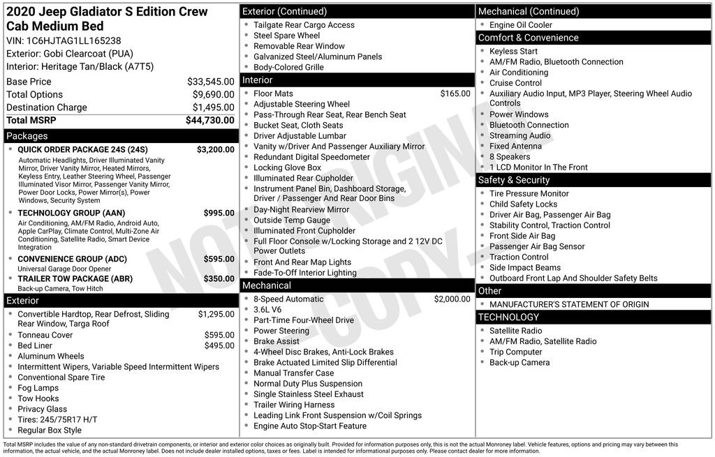 Used 2020 Jeep Gladiator Sport w/ Quick Order Package 24S image 2