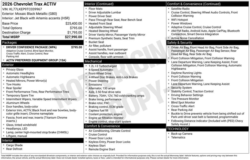 New 2026 Chevrolet Trax ACTIV w/ Driver Confidence Package FWD image 3