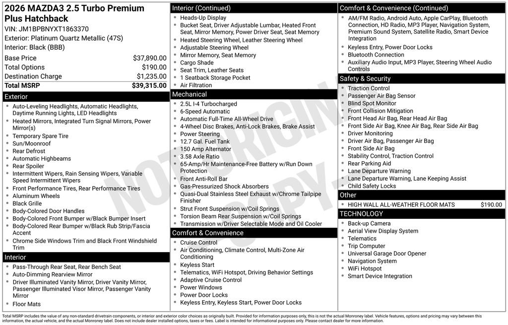 New 2026 MAZDA MAZDA3 Hatchback w/Premium Plus Pkg image 9