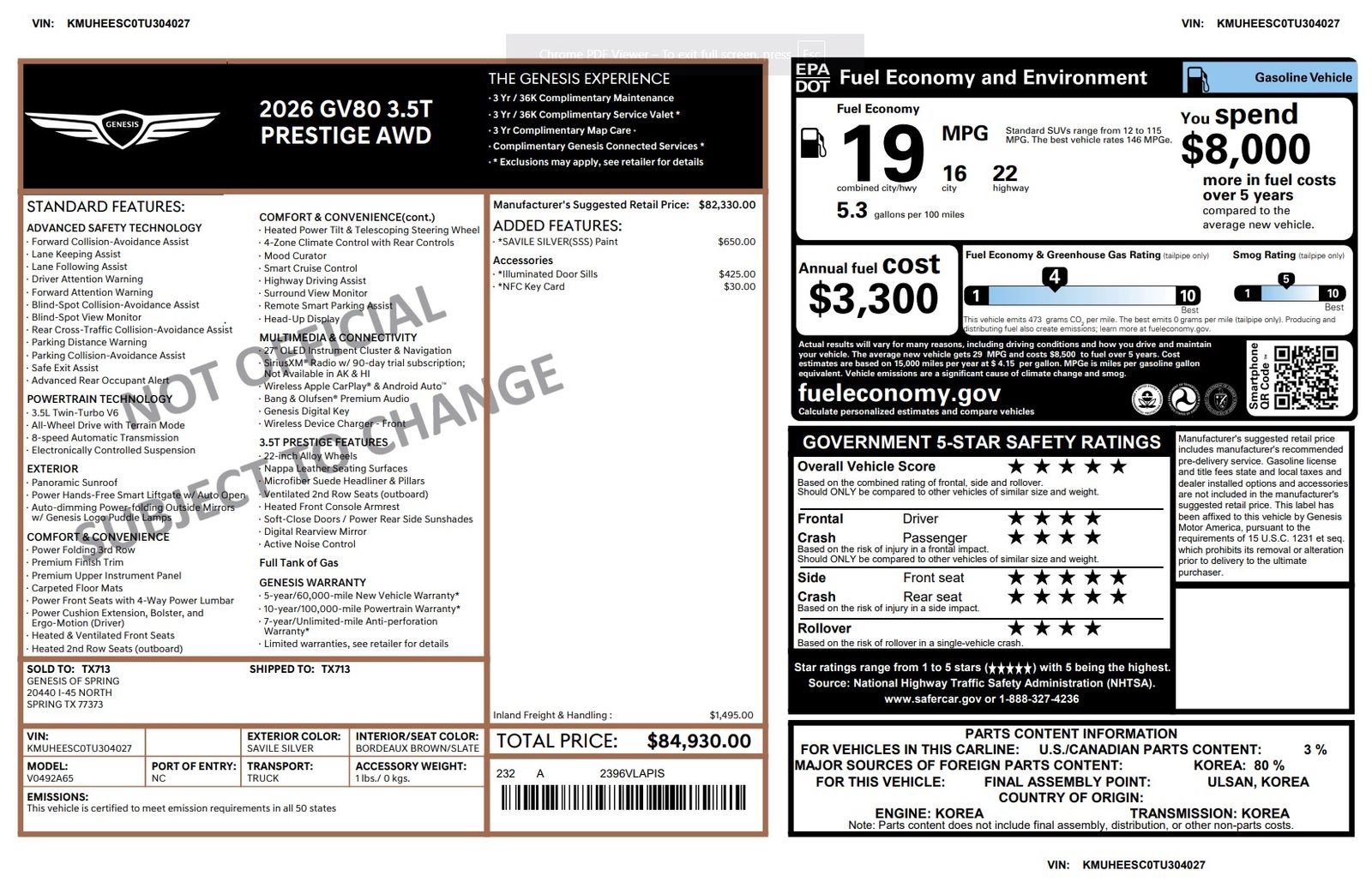 Certified 2026 Genesis GV80 3.5T Prestige AWD/4WD image 3