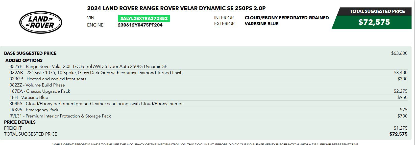 Used 2024 Land Rover Range Rover Velar Dynamic SE AWD/4WD image 2