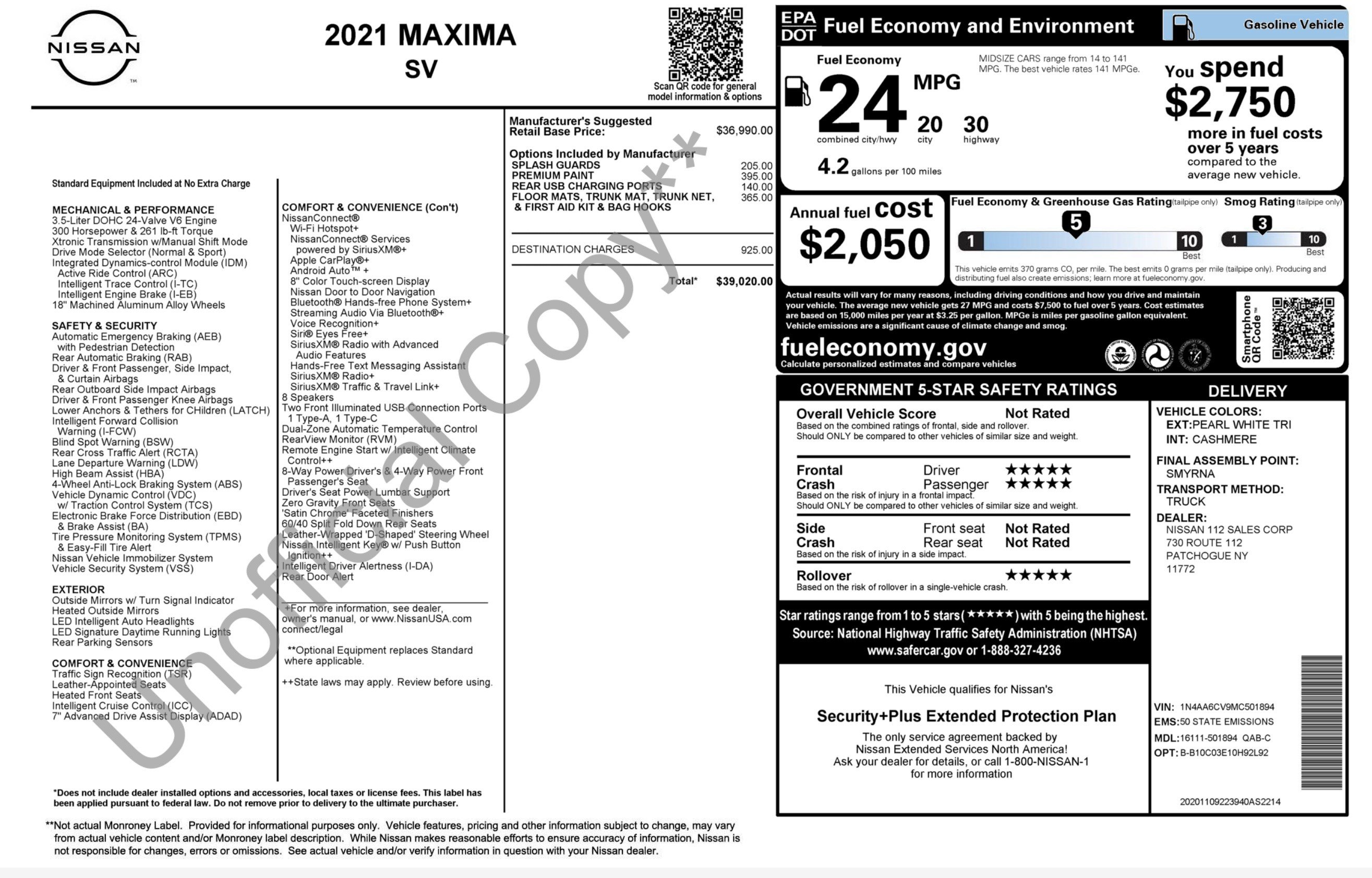 Used 2021 Nissan Maxima 3.5 SV w/ Floor Mat Group FWD image 2