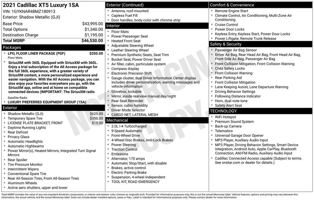 Used 2021 Cadillac XT5 Luxury w/ LPO, Floor Liner Package FWD image 41