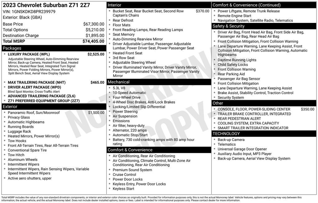 Used 2023 Chevrolet Suburban Z71 w/ Luxury Package AWD/4WD image 6