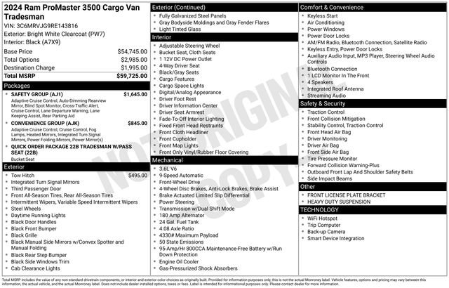 New 2024 RAM ProMaster 3500 w/ Safety Group image 4
