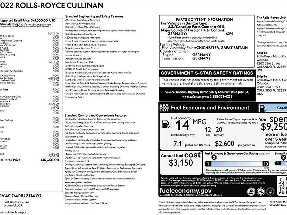 Used 2022 Rolls-Royce Cullinan w/ Cullinan Package AWD/4WD image 98
