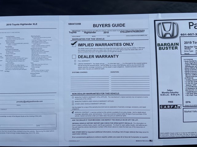 Used 2019 Toyota Highlander XLE image 58