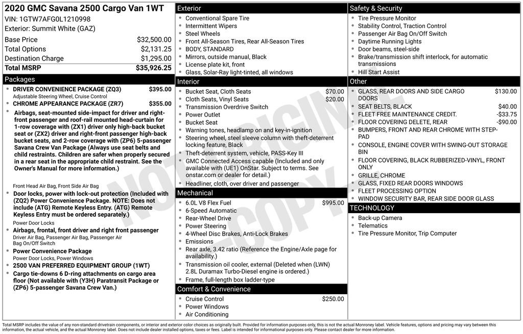 Used 2020 GMC Savana 2500 w/ Driver Convenience Package RWD image 17