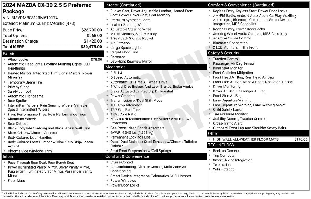 Certified 2024 MAZDA CX-30 AWD 2.5 S w/ Preferred Package image 10