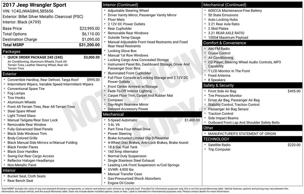 Used 2017 Jeep Wrangler Sport w/ Quick Order Package 24S image 27