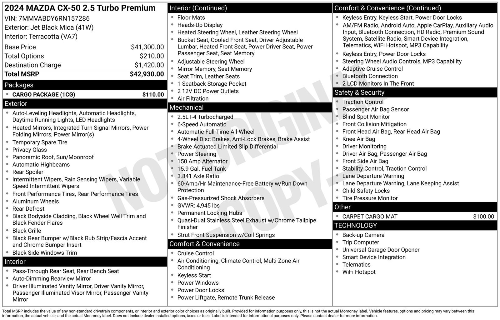 Certified 2024 MAZDA CX-50 AWD 2.5 Turbo w/ Cargo Package image 42
