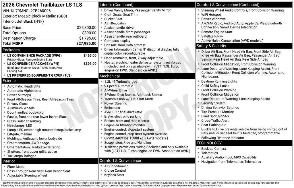 New 2026 Chevrolet TrailBlazer LS w/ LS Convenience Package AWD/4WD image 10