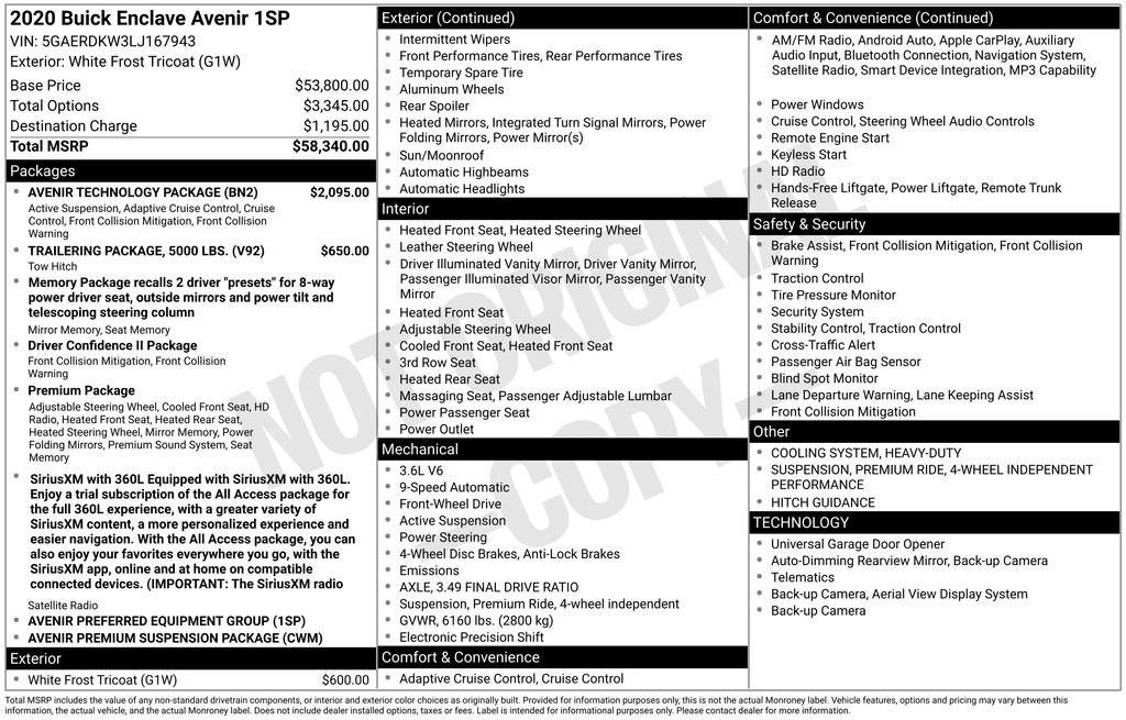 Certified 2020 Buick Enclave Avenir w/ Avenir Technology Package FWD image 2