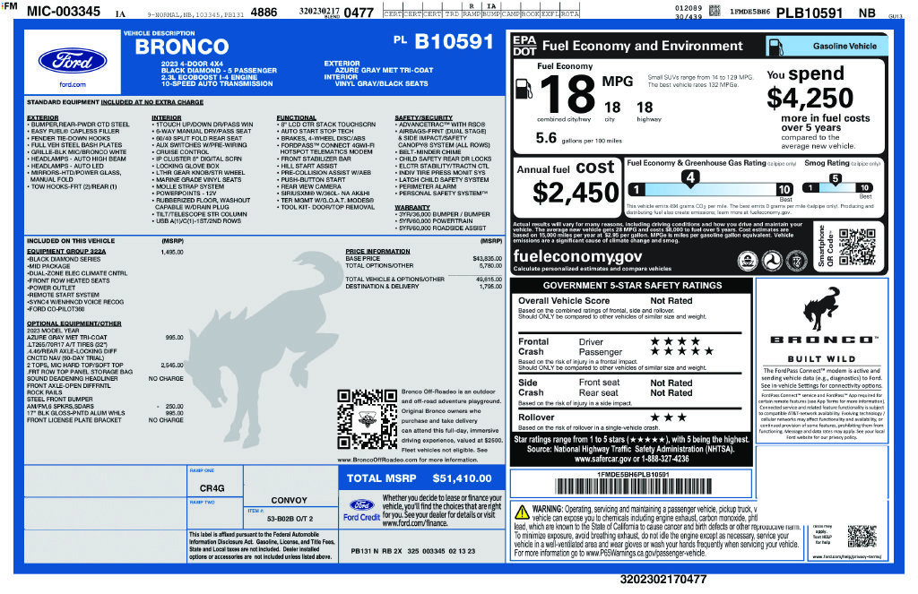 Used 2023 Ford Bronco Black Diamond AWD/4WD image 10
