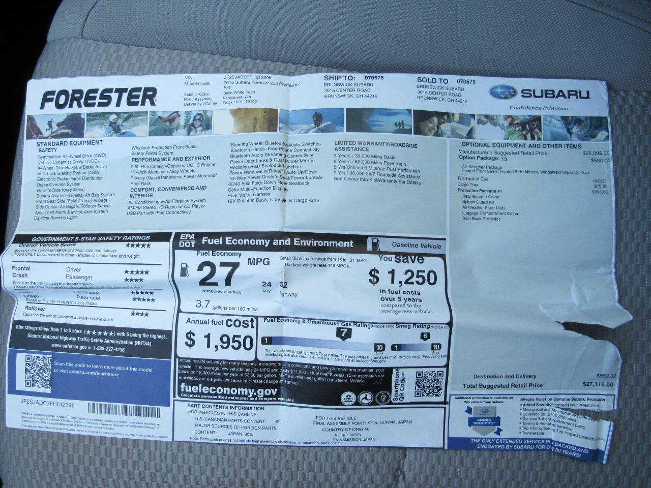 Used 2015 Subaru Forester 2.5i Premium w/ Protection Package #1 AWD/4WD image 23