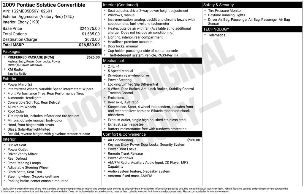 Used 2009 Pontiac Solstice Convertible w/ Preferred Package RWD image 6