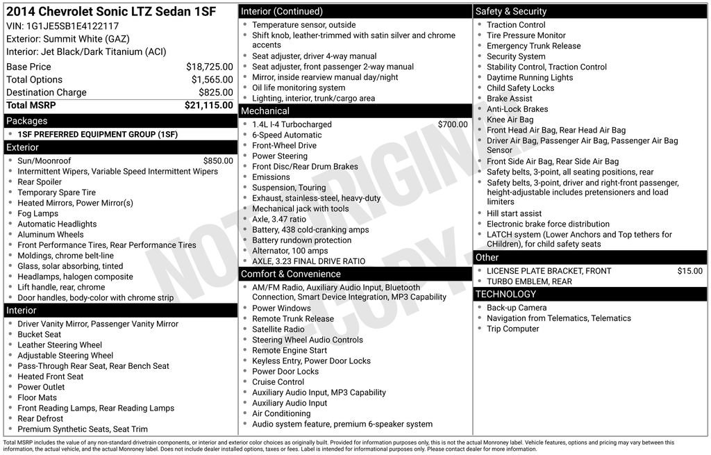 Used 2014 Chevrolet Sonic LTZ FWD image 6